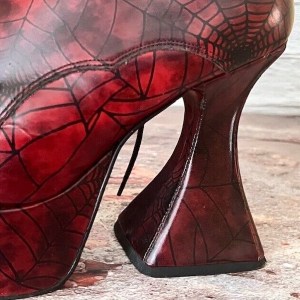 Vintage OG 90’s London Underground Spiderweb Print Leather Coffin Heel Platforms - Picture 6 of 8